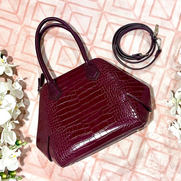 White House Black Market Burgundy Croc-Embossed Bag - Picture 1 of 10